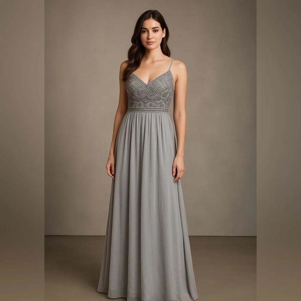 adrianna papell silver beaded dress Adrianna Papell Women's Dress Silver Beaded Gown Size 8 NEW Retail $350 NWT